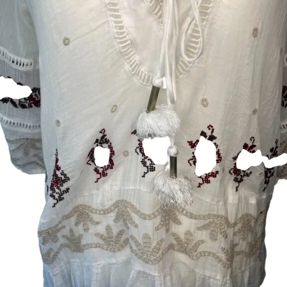 FREE PEOPLE | Pre-Loved Boho Embroidered Cream Tunic Top – Size M - GWP - Picture 7 of 9